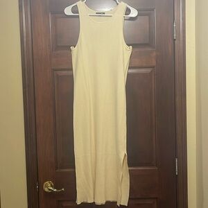 Papermoon Ribbed Midi Tank Sweater Dress with Side Slit in Cream L